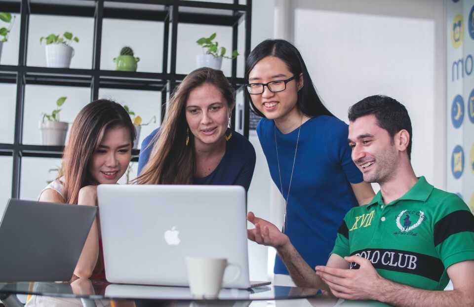 Pessoas fazendo reunião juntas no computador
