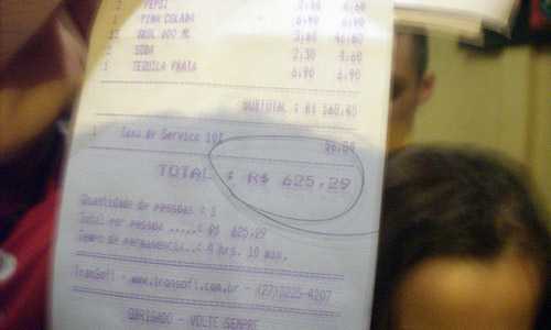 Valor da conta do bar