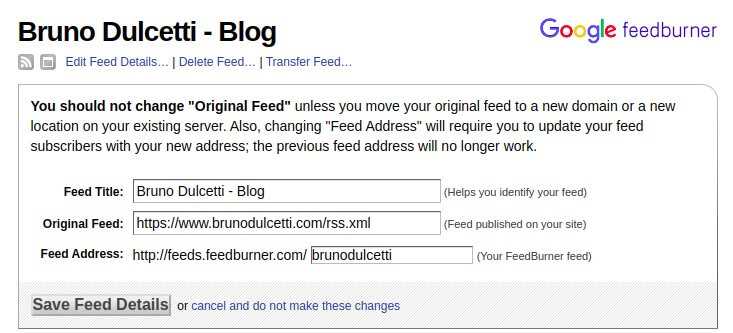 Tela do Feedburner